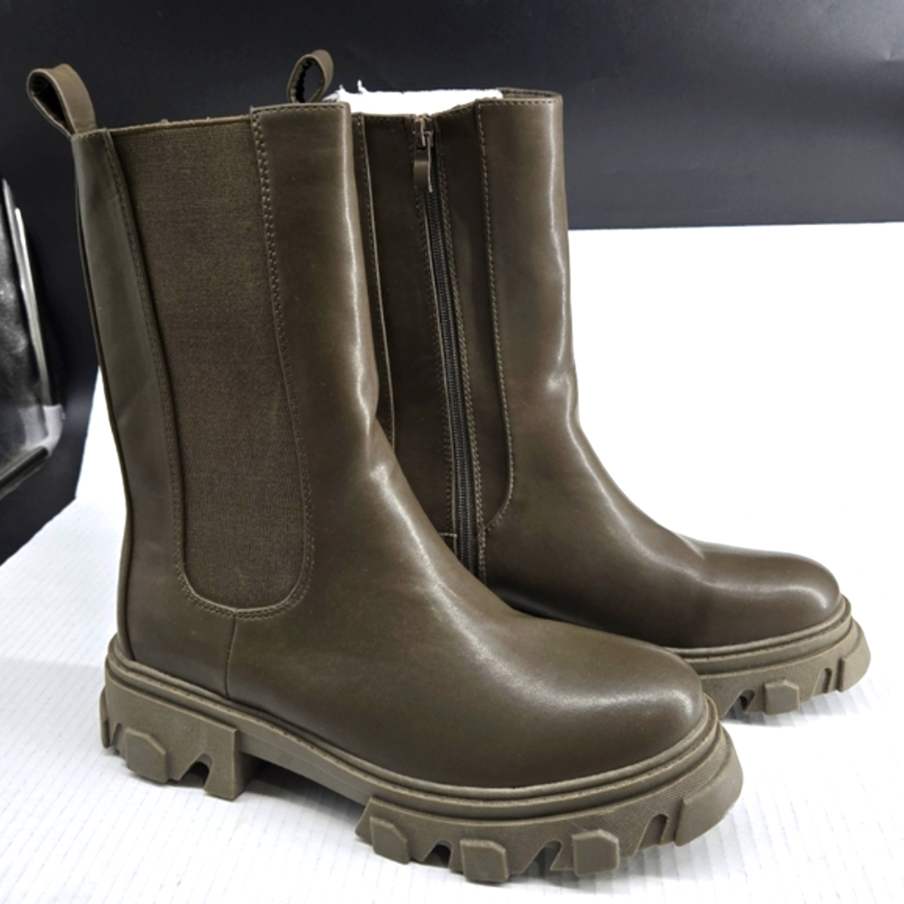 NEW Chunky Sole Moto Boots Olive UK 8 US 10